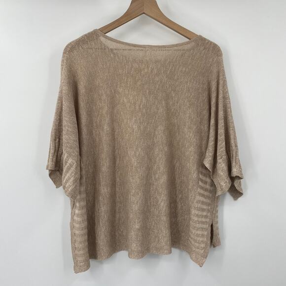 Anthropologie Alicia Metallic Shimmer Knit Top Oversize Cropped Linen Dolman XS - Picture 5 of 8